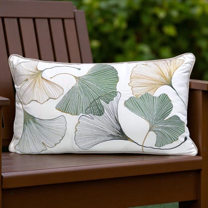 Ginko Leaves Lumbar Outdoor Pillow