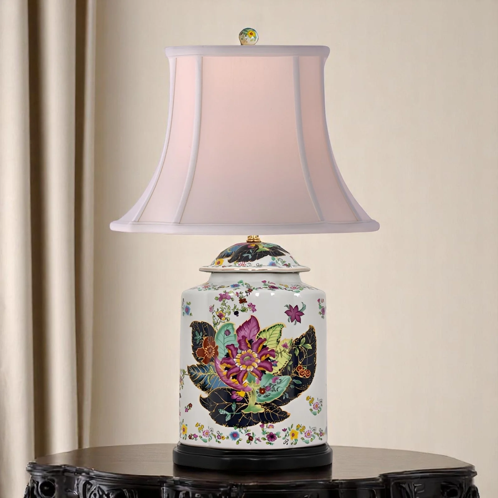 Porcelain Tobacco Leaf Scallops Jar Lamp - Image 2