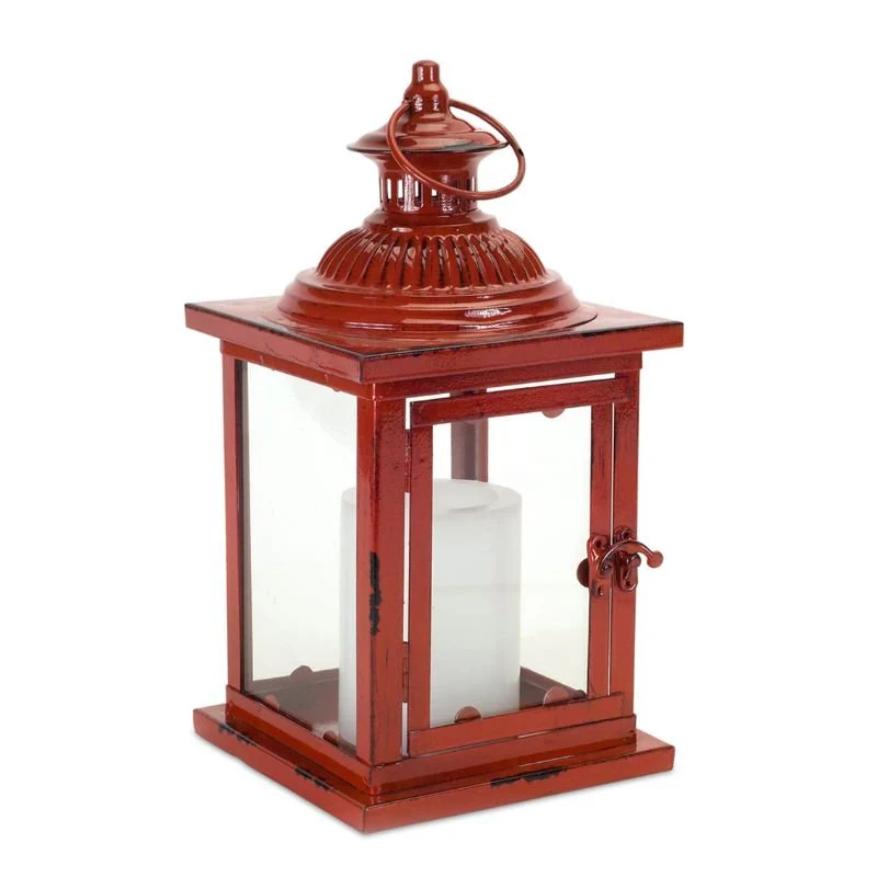 Rustic Red Lantern – 13" Tall - Image 2
