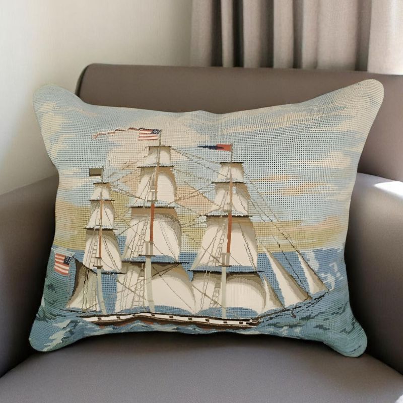 Ship at Full Mast Wool Pillow By Michaelian Home - Image 2