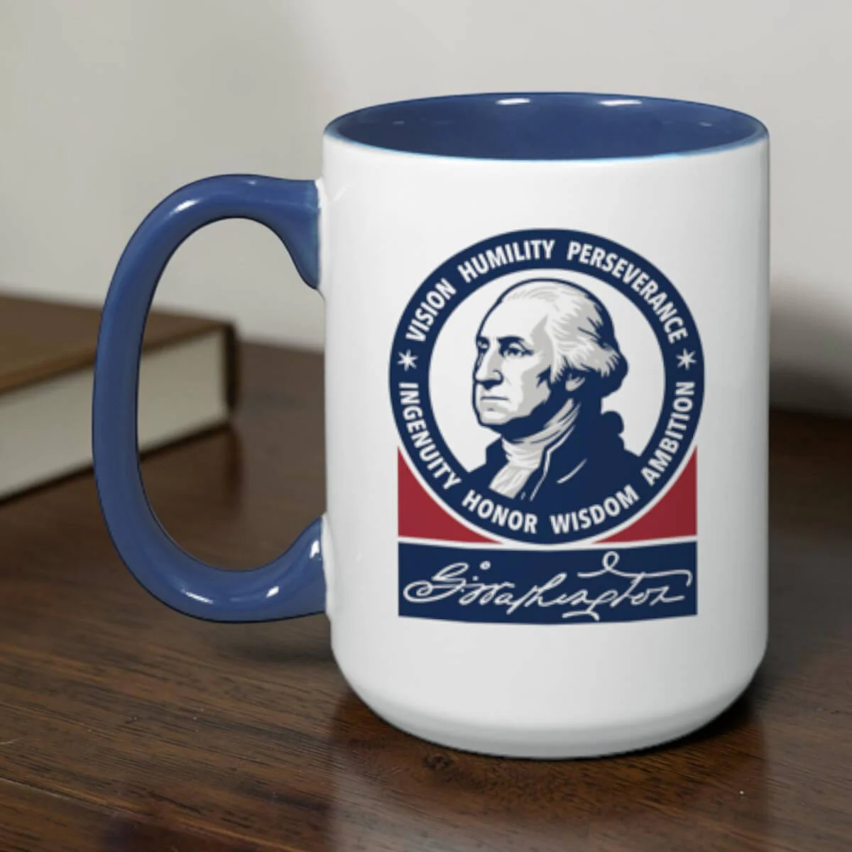 George Washington Seven Attributes Mug – Blue Handle - Image 2