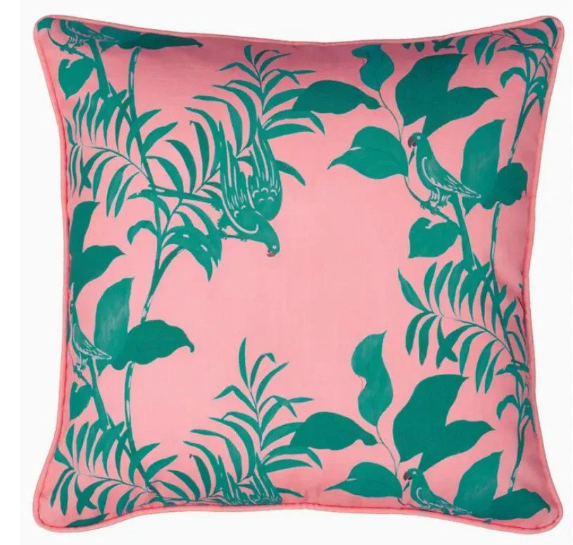 Paule Marrot Parrots Pillow Cover – Pink & Green
