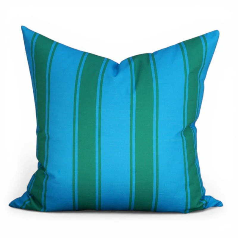 Riviera Stripes Pillow – Cerulean & Kelly Green