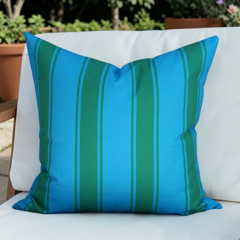 Riviera Stripes Pillow – Cerulean & Kelly Green - Image 2