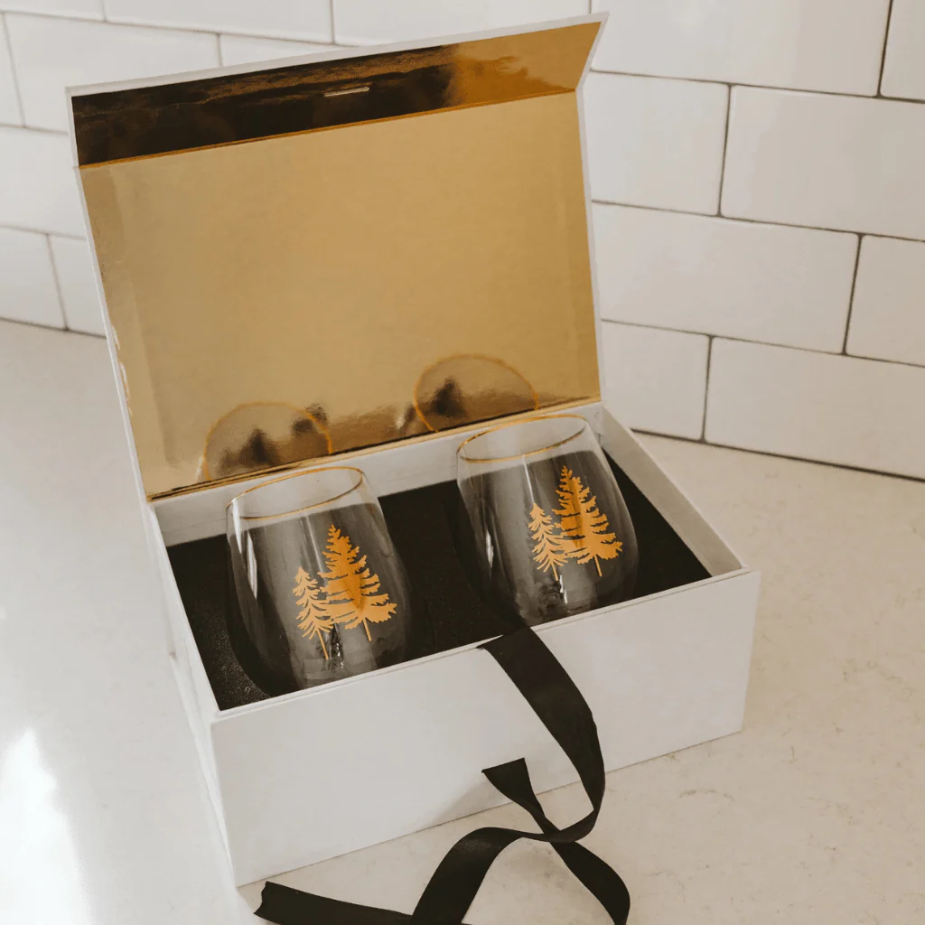 Gold Tree Stemless Wine Glasses – Set of 2